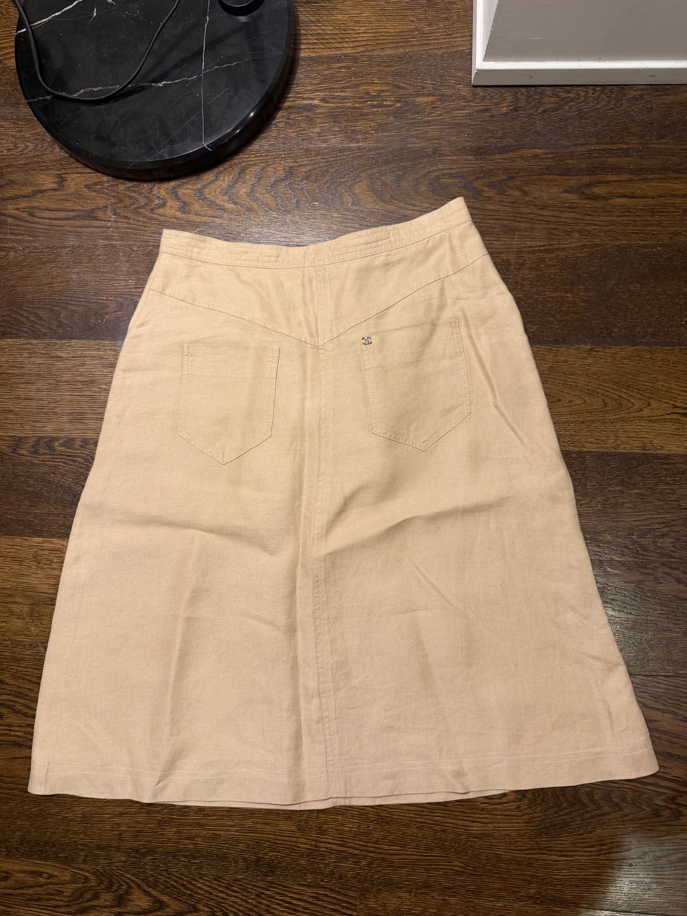 CHANEL Linen Tan Midi Skirt